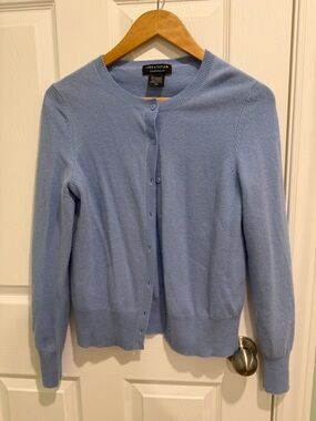Lord & Taylor Light Blue 100% Cashmere Crewneck Button Cardigan